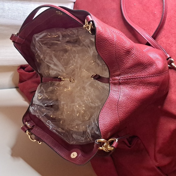 🎁 NEW Coach Lexy Pebble Soft Dark Red Leather Satchel Crossbody Bag - Picture 5 of 9